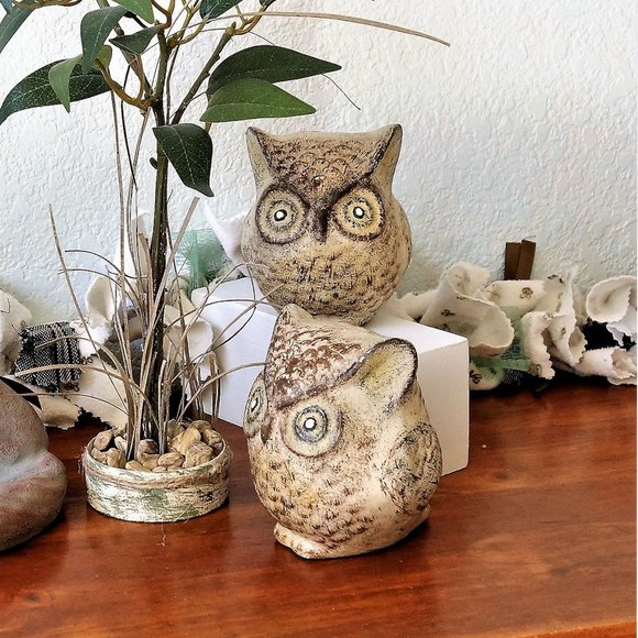 Handpainted Owls Set of 2 Woodland Forest Animals Cabin Decor - Picture 2 of 4
